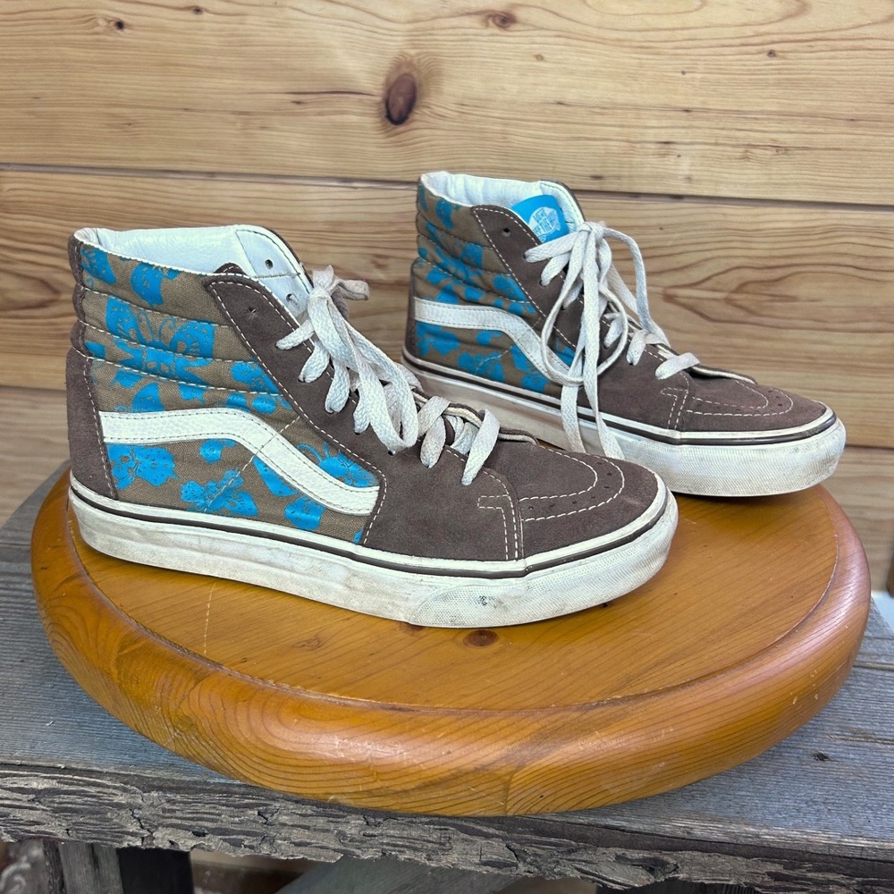 Vans Sk8-Hi Brown Teal Butterfly Print High Top‎ Sneakers Mens 6 Womens 7.5
